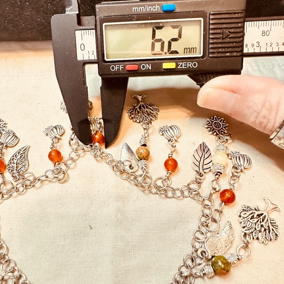 Stainless Steel Chain Bracelet Fall Charms & Crystal Beads Leaves Pumpkins Trees - Picture 7 of 15